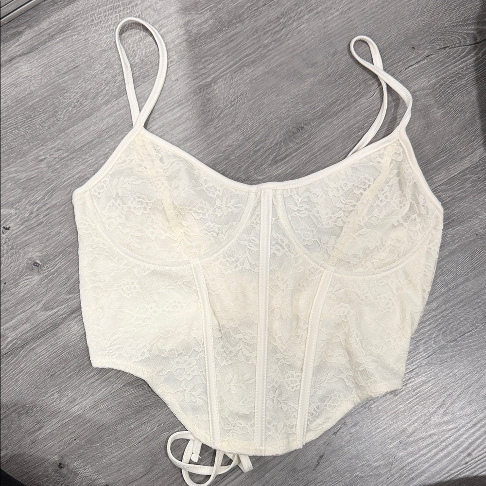 Forever 21 Cream Lace-Up Corset Top